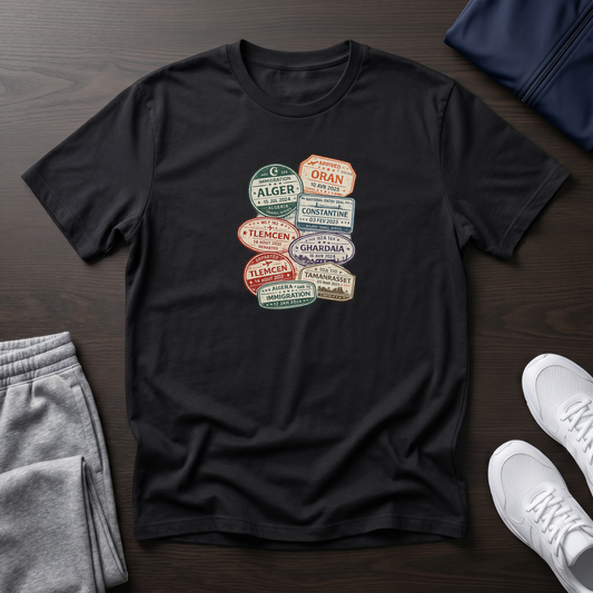 №48 - Passport Stamps Tshirt 100% coton